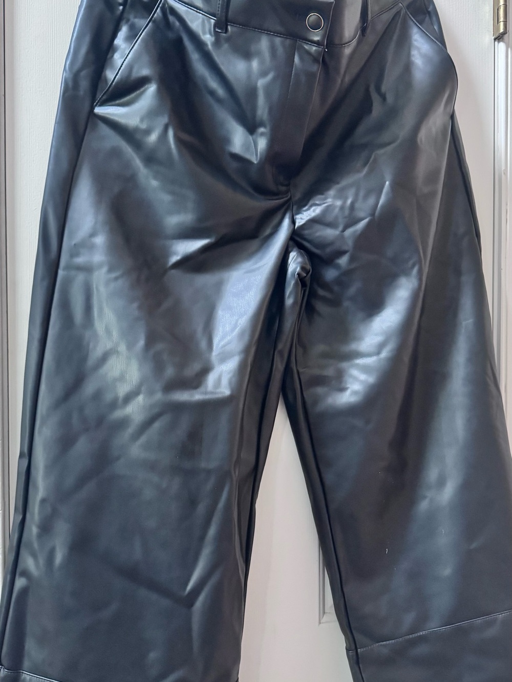 Black wide leg pleather pants